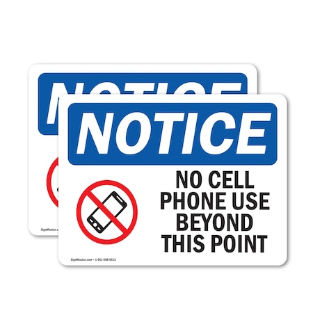 Signmission No Cell Phone Use Beyond This Point Sign With Symbol, 10 in W x Rectangle, Vinyl Decal OS-2PACK-NS-D-710-L-14413